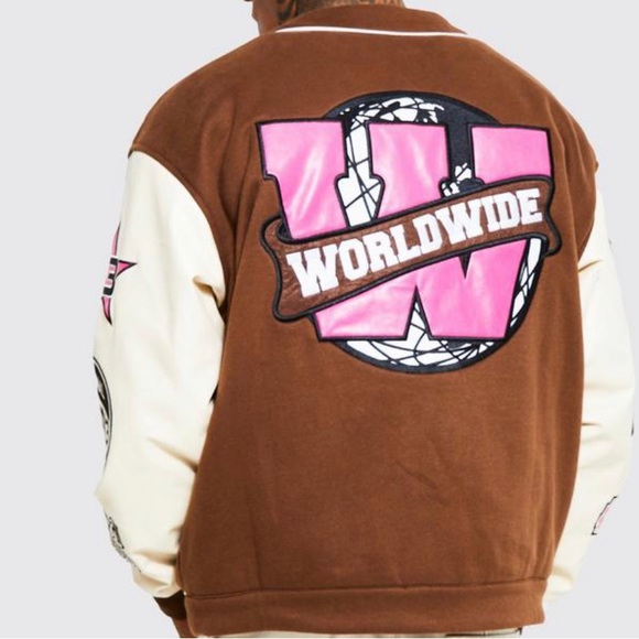 Oversized pink and brown varsity jacket - Picture 2 of 2